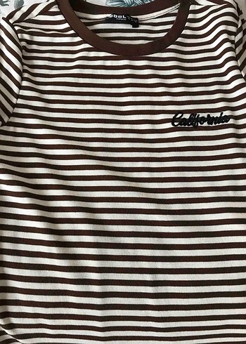 -DEFACTO-Kadın Kahverengi Çizgili Crop Top - Görsel 2