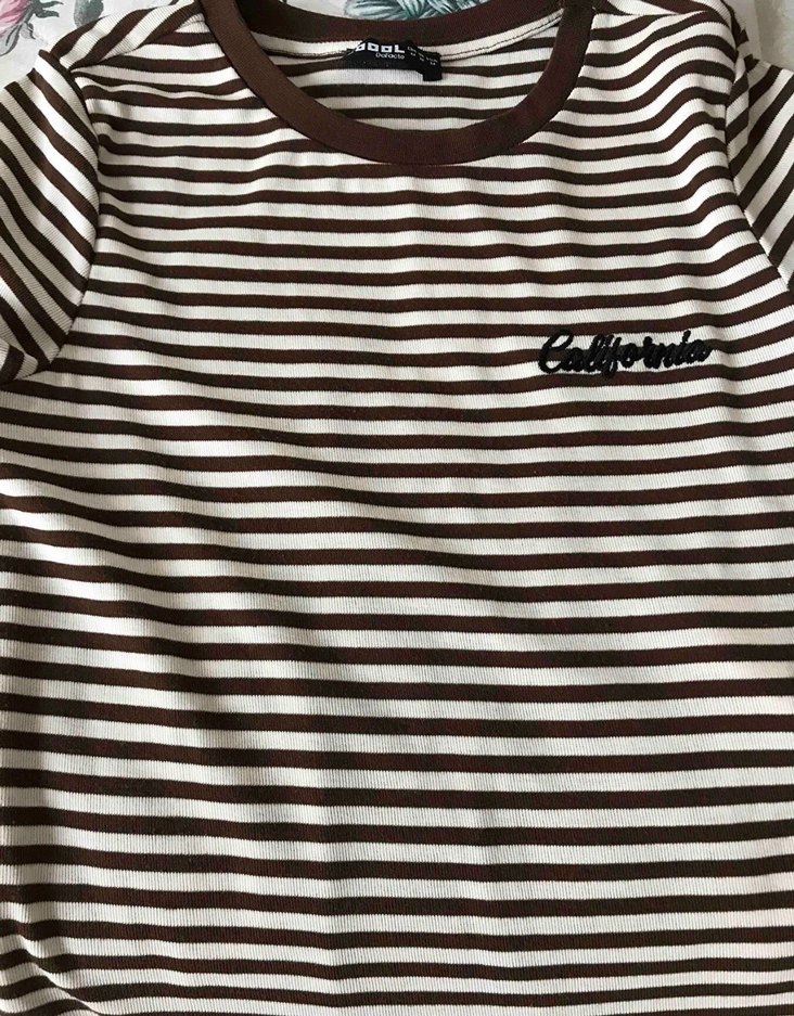 -DEFACTO-Kadın Kahverengi Çizgili Crop Top - Görsel 2