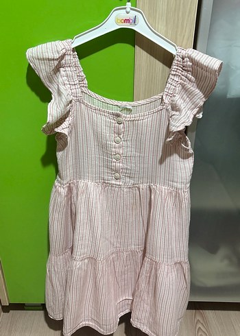 Kız Çocuk Pembe Fırfırlı Pamuklu Elbise