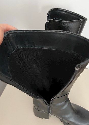 Diğer Siyah Deri Kadın Diz Altı Goth Bot