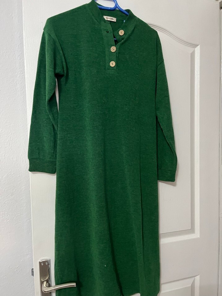 Düğmeli Yeşil bayan tunik - Görsel 2