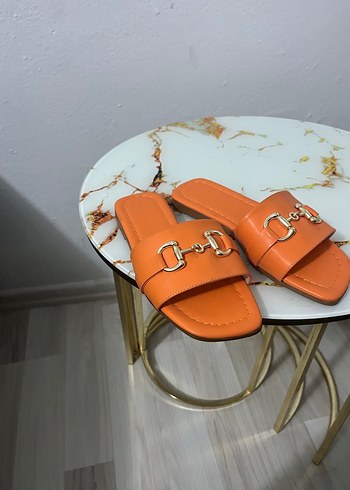 Kadın turuncu Tokalı Blok Topuk Terlik - Görsel 2