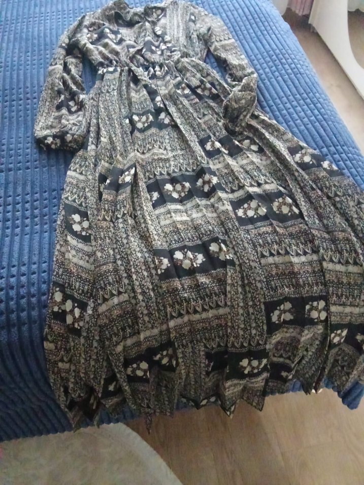 Gri Desenli Bohem Uzun Elbise şifon - Görsel 3