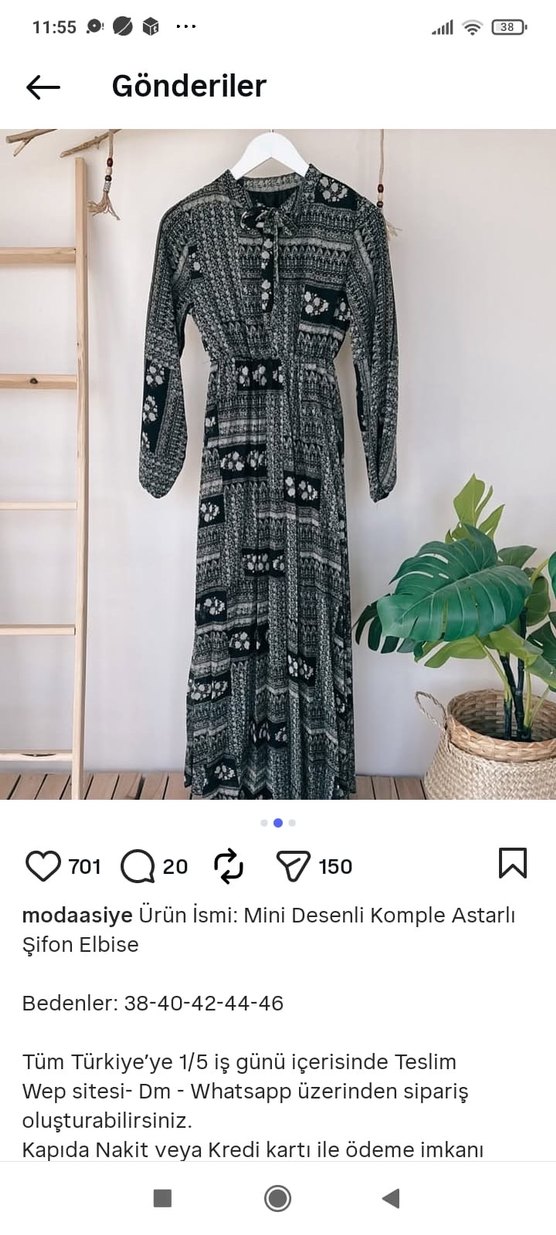 Gri Desenli Bohem Uzun Elbise şifon - Görsel 2