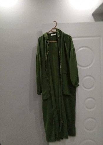 Kadın Haki Keten Uzun Salaş kap - Görsel 2