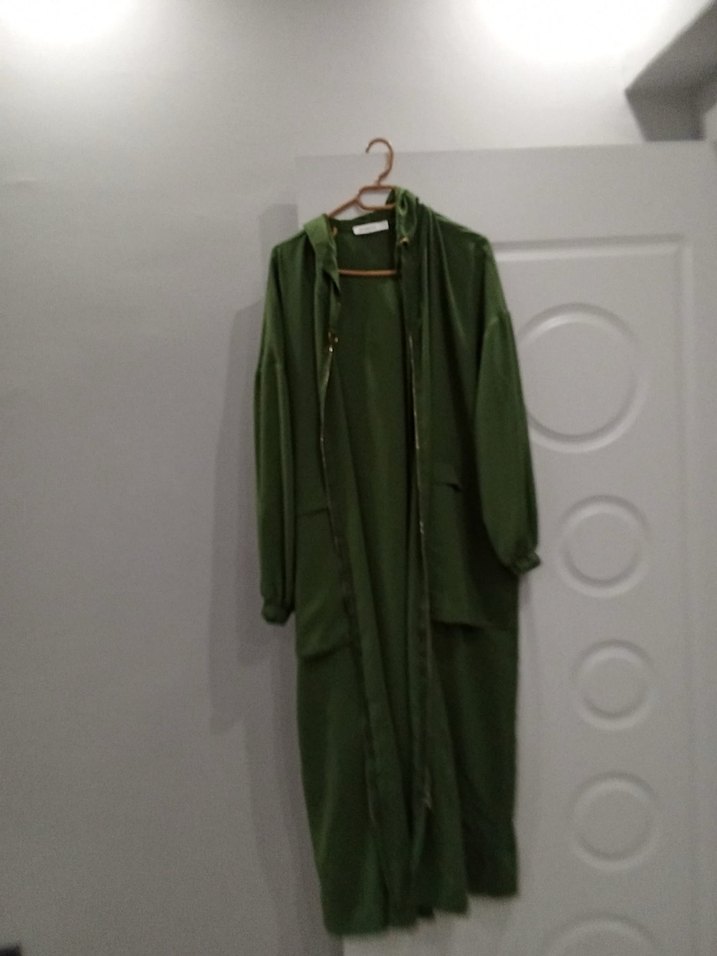 Kadın Haki Keten Uzun Salaş kap - Görsel 2