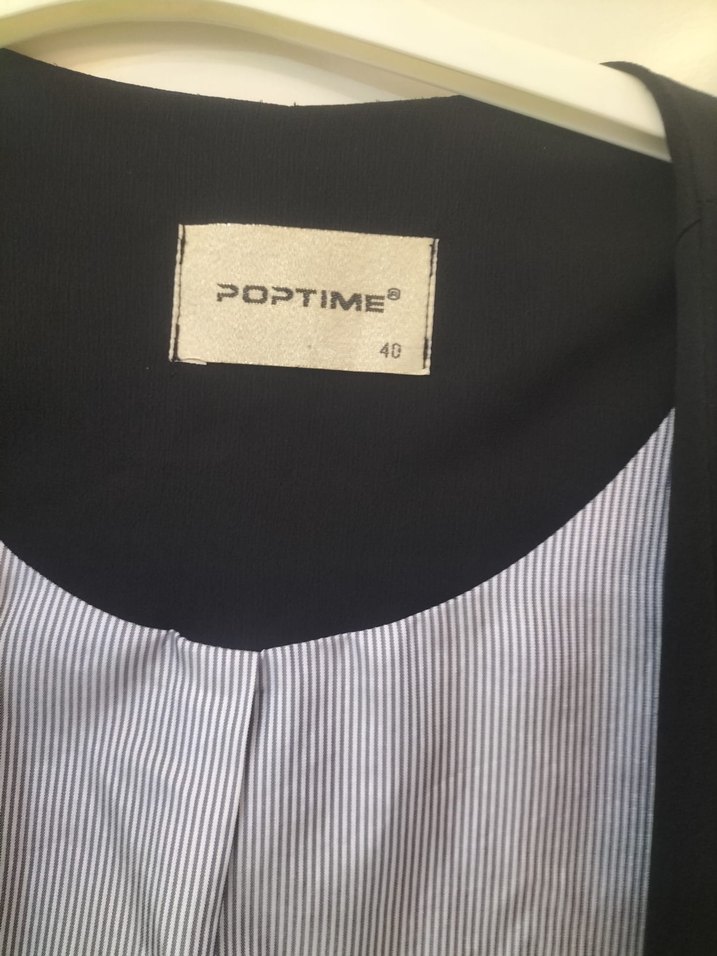 Siyah Kadın Midi Blazer, Kısa Kollu, Düğmeli - Görsel 2