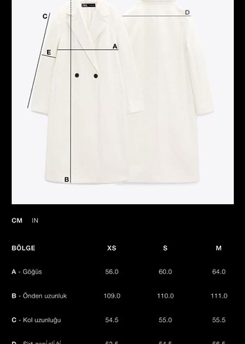 Zara ZARA BUKLE Düğmeli Beyaz Uzun Kaban