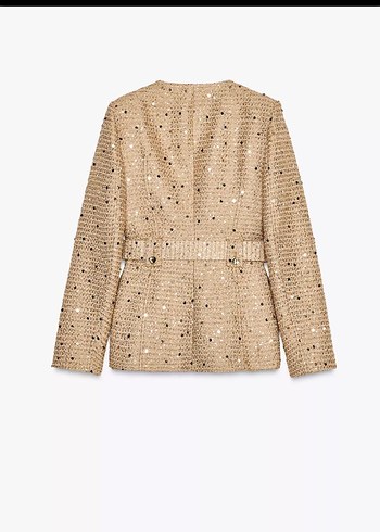xs Beden ten rengi Renk ZARA PULLU Parlak Bej Kemerli Mini Kadın Ceket