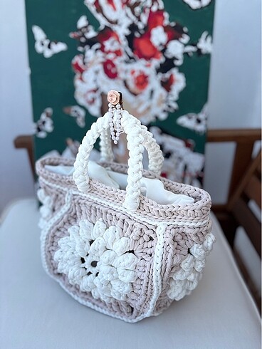 Crochet Bag | Mocha Flower | Tığişi Çanta| Penye İp Çanta | Kahv