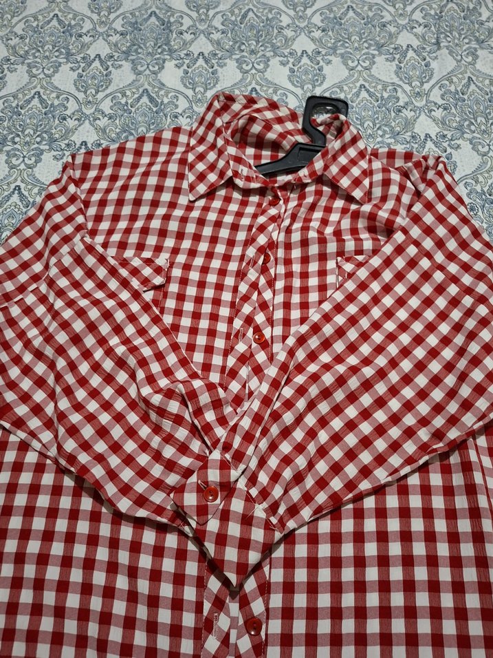 Kadın Kırmızı Kareli Gömlek - Görsel 2