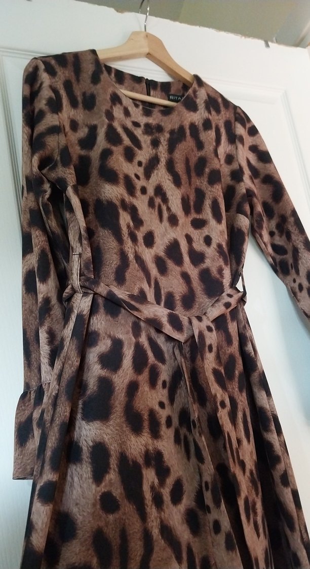 Kahverengi Leopar Desenli Elbise - Görsel 3