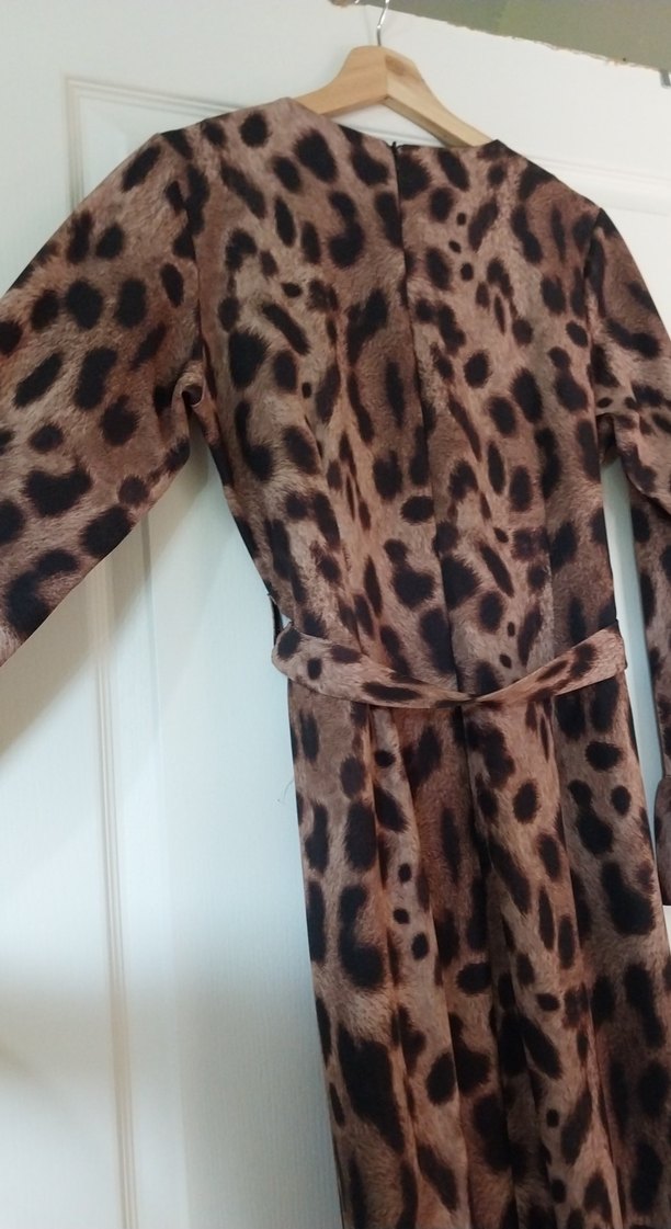 Kahverengi Leopar Desenli Elbise - Görsel 5