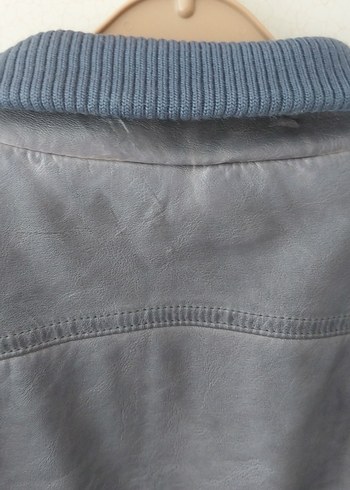 Gri Deri Biker Ceket - Görsel 8