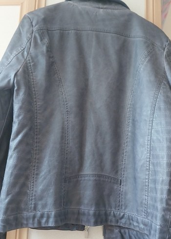 Gri Deri Biker Ceket - Görsel 6