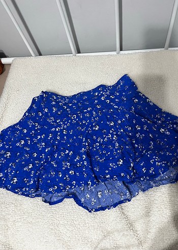 Mavi Mini Etek Fırfırlı Bohem Desenli