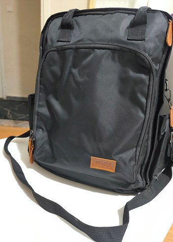 kahverengi deri detaylı siyah anne bebek çok amaçlı çanta - Görsel 4