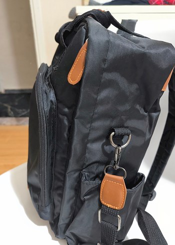 kahverengi deri detaylı siyah anne bebek çok amaçlı çanta - Görsel 2