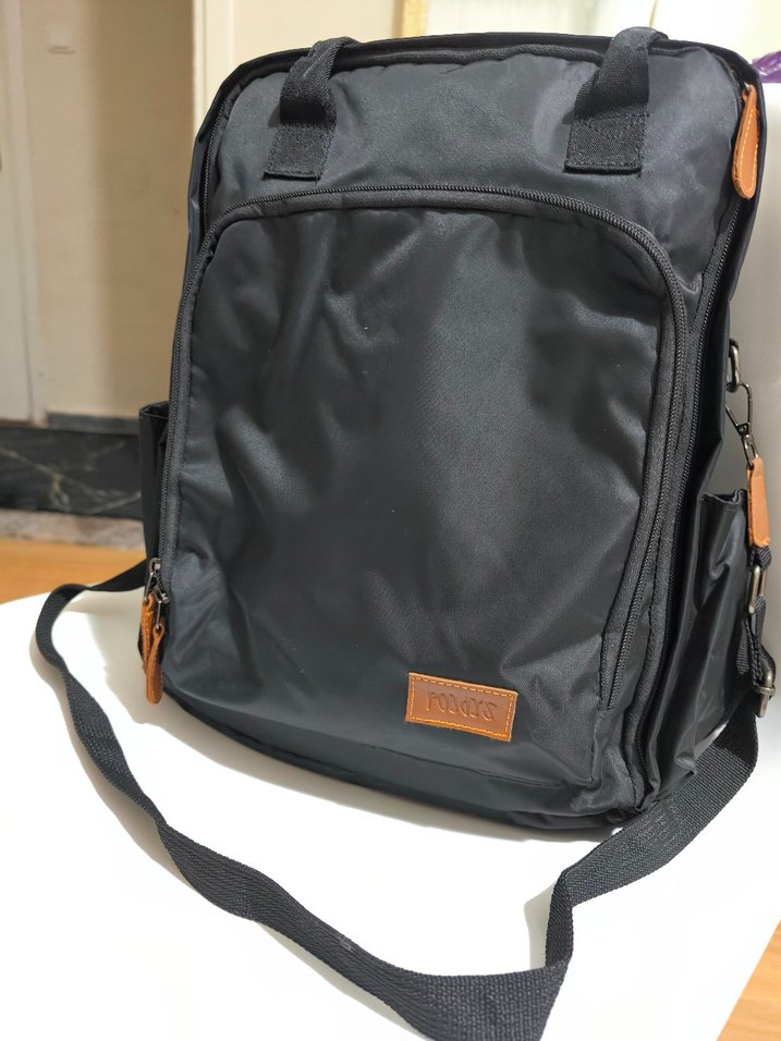 kahverengi deri detaylı siyah anne bebek çok amaçlı çanta - Görsel 4