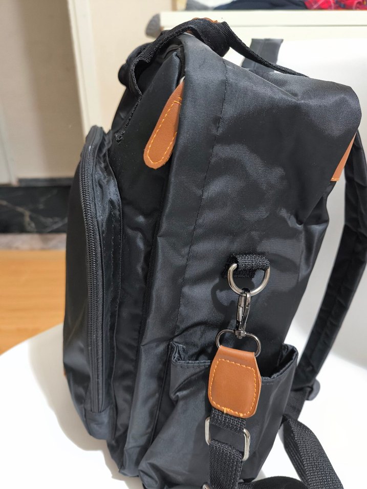 kahverengi deri detaylı siyah anne bebek çok amaçlı çanta - Görsel 2