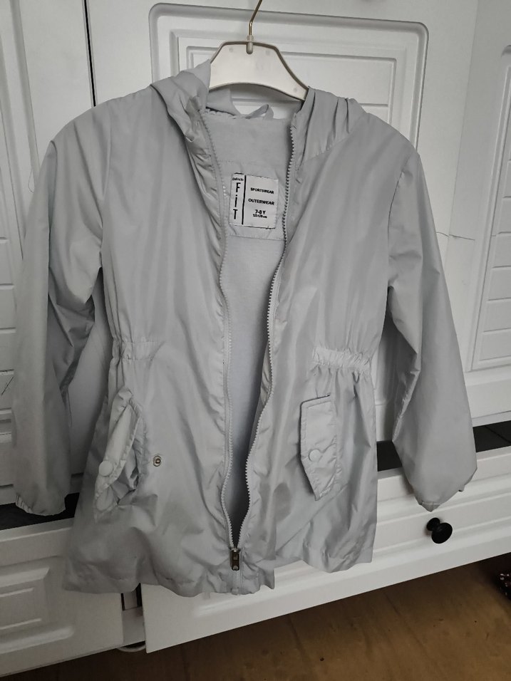 Kız Çocuk Gri açık mavi Fermuarlı Yağmurluk - Görsel 2