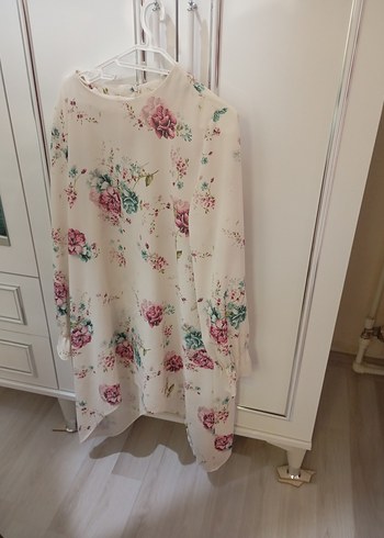 Uzun Kollu Çiçek Desenli Bohem Tunik