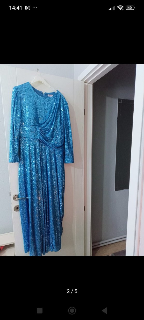 Mavi Payetli Kız Bolero V Yaka - Görsel 4