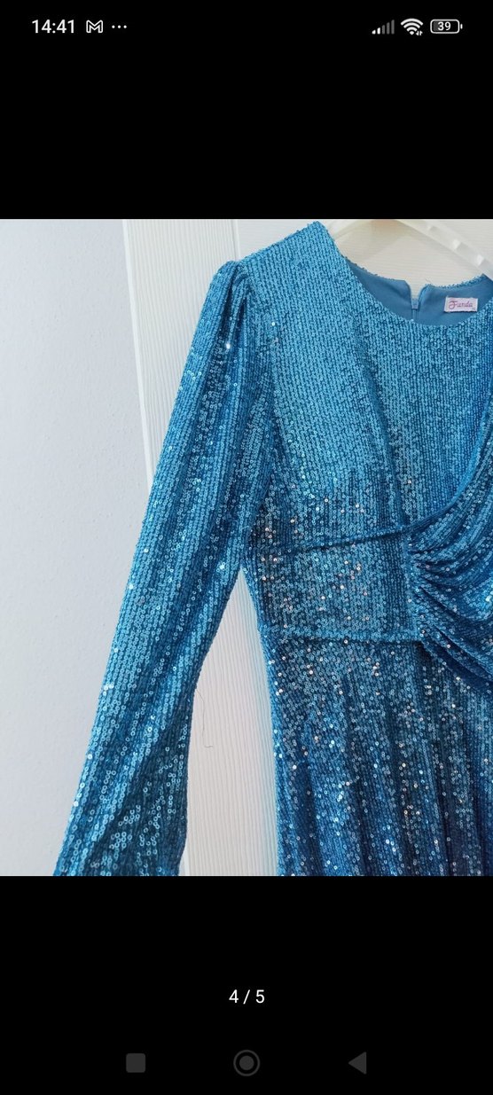 Mavi Payetli Kız Bolero V Yaka - Görsel 2