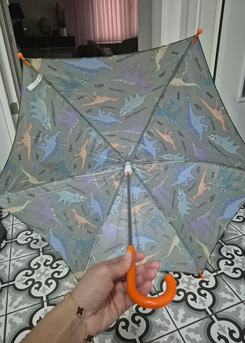 Fermuarlı Çok Renkli Dinozor Desenli Şemsiye - Görsel 3