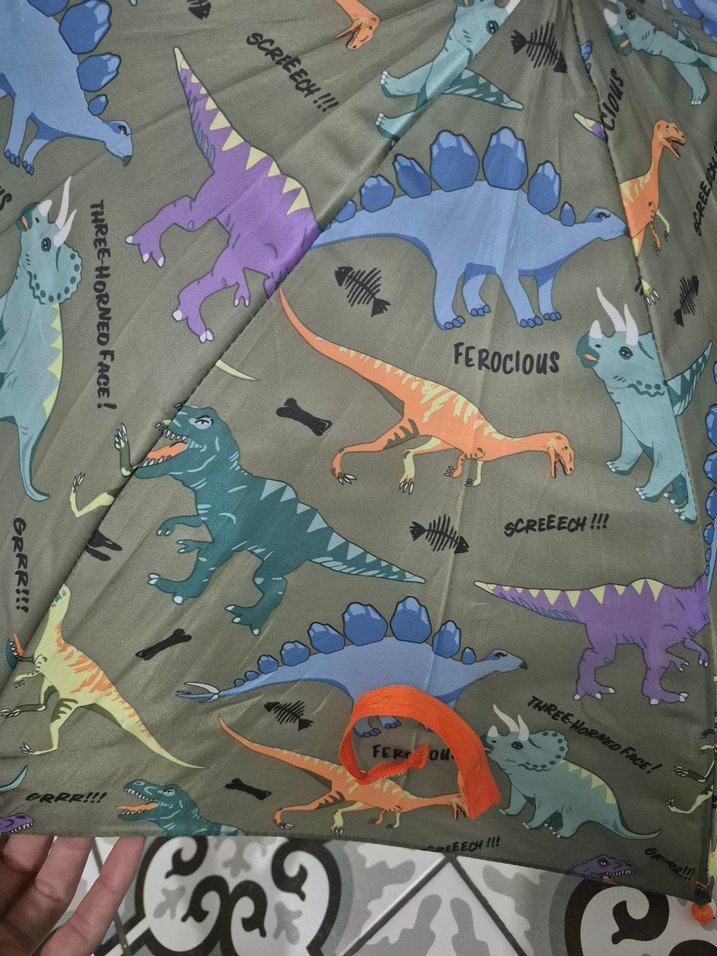 Fermuarlı Çok Renkli Dinozor Desenli Şemsiye - Görsel 2