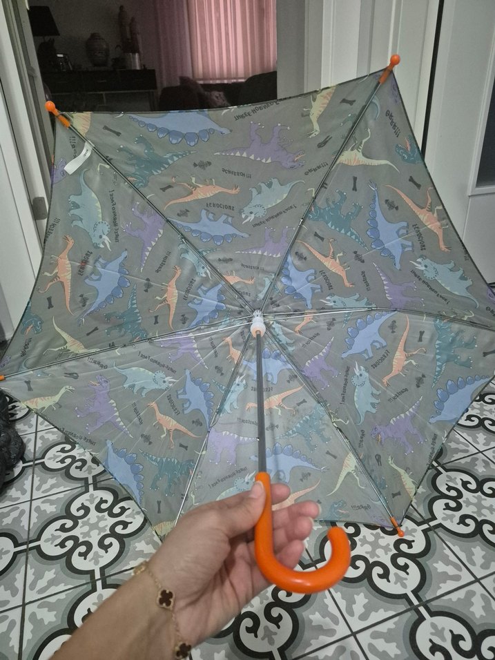 Fermuarlı Çok Renkli Dinozor Desenli Şemsiye - Görsel 3