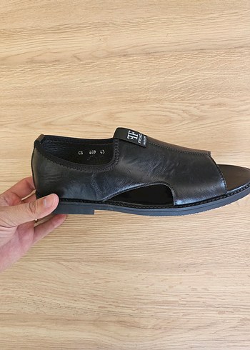 Siyah Erkek Deri Sandalet - Görsel 5