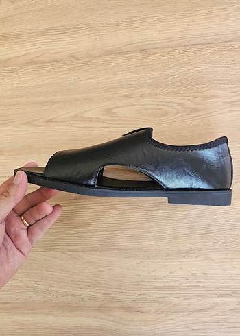 Siyah Erkek Deri Sandalet - Görsel 7