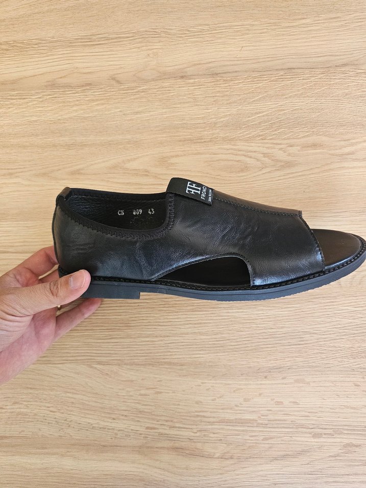 Siyah Erkek Deri Sandalet - Görsel 5