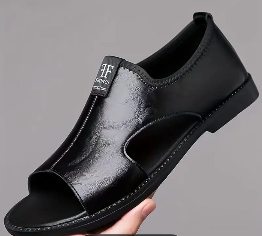 Siyah Erkek Deri Sandalet - Görsel 2