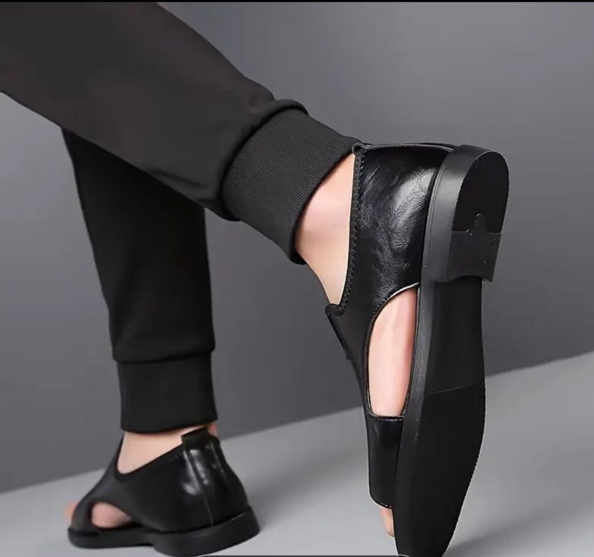 Siyah Erkek Deri Sandalet - Görsel 3