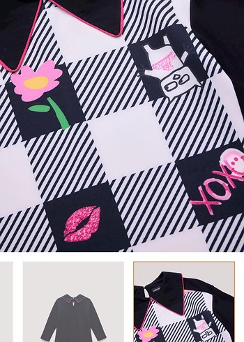 Uzun Kollu Ekose Desenli Salaş Kız Elbise - Görsel 2