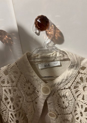 Bej Nakışlı Dantel Detaylı Midi Hamile Ceketi - Görsel 2