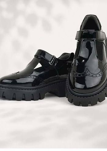 Kız Çocuk Siyah Rugan Cırtlı Goth Ayakkabı - Görsel 3