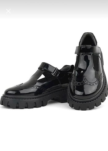 Kız Çocuk Siyah Rugan Cırtlı Goth Ayakkabı - Görsel 2
