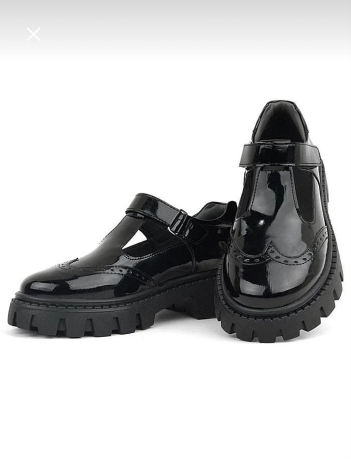 Kız Çocuk Siyah Rugan Cırtlı Goth Ayakkabı - Görsel 2