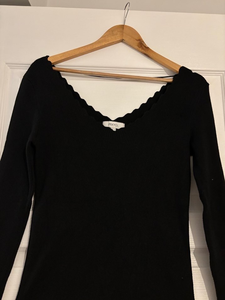 IPEKYOL Siyah V Yakalı İnce Triko Kazak - Görsel 4