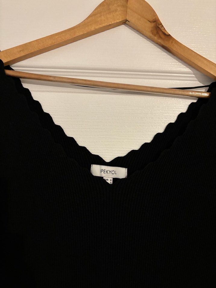 IPEKYOL Siyah V Yakalı İnce Triko Kazak - Görsel 3