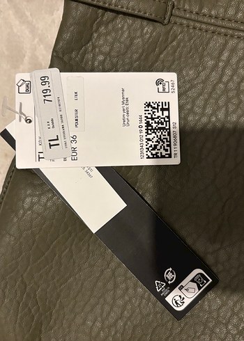 Fermuarlı Haki Deri Mini Etek - Görsel 3