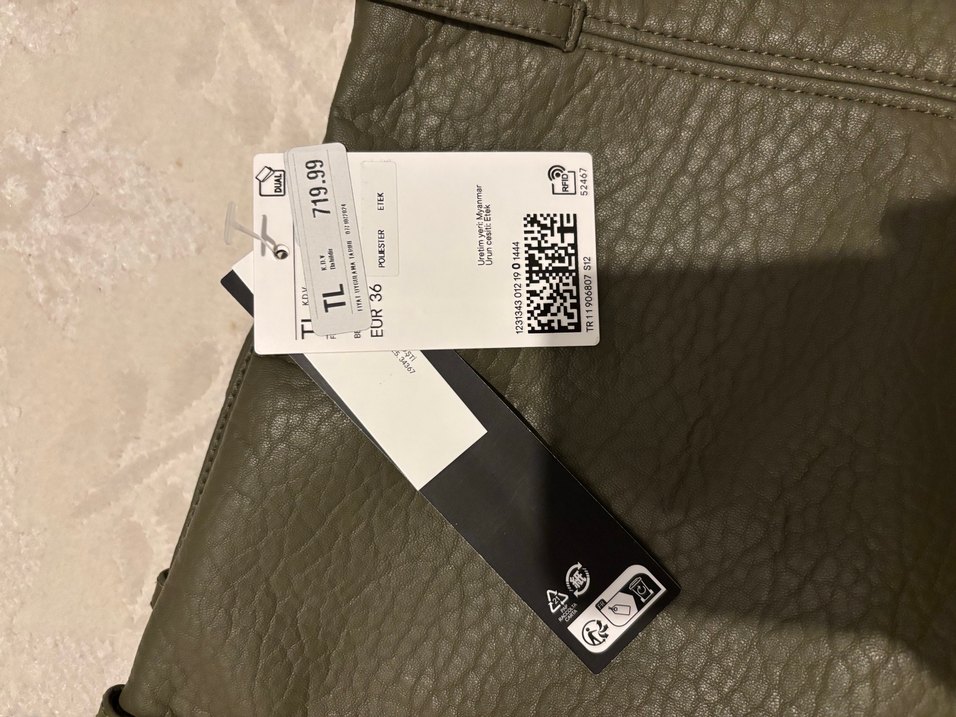 Fermuarlı Haki Deri Mini Etek - Görsel 3