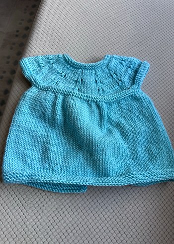 Turkuaz Renkli Örgü Düğmeli Kolsuz Hırka - Görsel 2