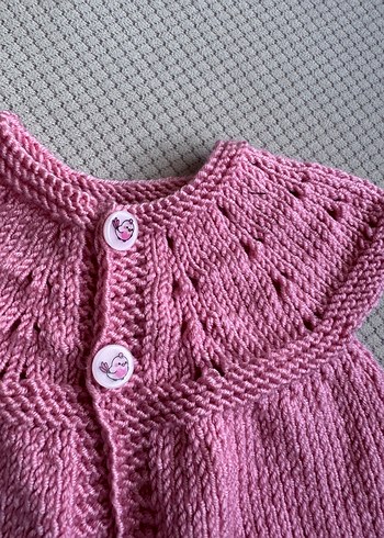 Kız Çocuk Pembe Örgü Kolsuz Hırka - Görsel 2