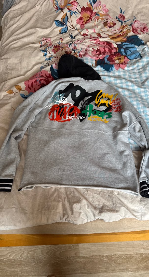 Gri Kapüşonlu Nakışlı erkek Sweatshirt - Görsel 2