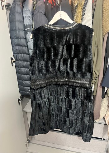 Siyah Kürklü Deri Kadın Yelek - Görsel 2