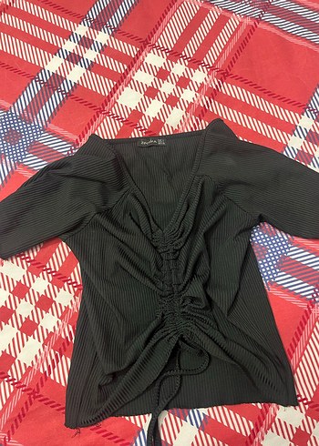 Kadın Siyah V Yakalı Büzgülü Bluz - Görsel 2